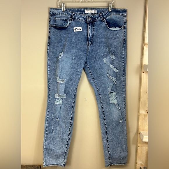 Celebrity ace 22 19” waist 11-1/2 rise 28-1/2 inseam denim jeans raw hem preowne - Picture 3 of 8